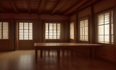 自由职业设计师在家庭工作室中使用双屏电脑，一屏显示91导航设计素材专区，另一屏显示设计软件，工作台摆放着色卡和手绘稿